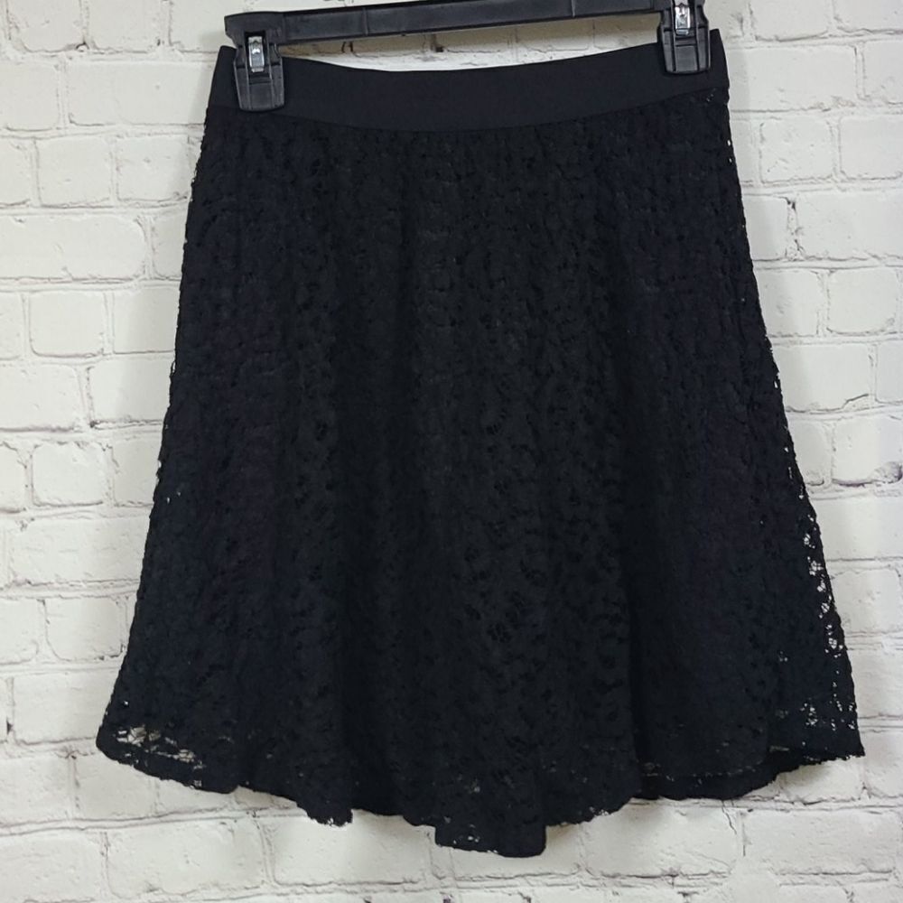 LC Lauren Conrad Boho Chic Soft Black Lace Overlay Swing Lined Skirt XS